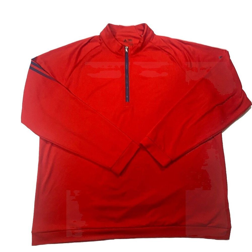 Adidas Men's Pullover Extra Large Red Quarter Zip Long Sleeve‎ Light Weight XL